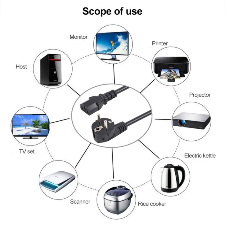 EU Plug Computer PC Power Cord 3 Pin Cable 0.5 Square, Length:1.8m - Black