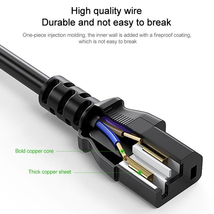 EU Plug Computer PC Power Cord 3 Pin Cable 0.5 Square, Length:1.8m - Black
