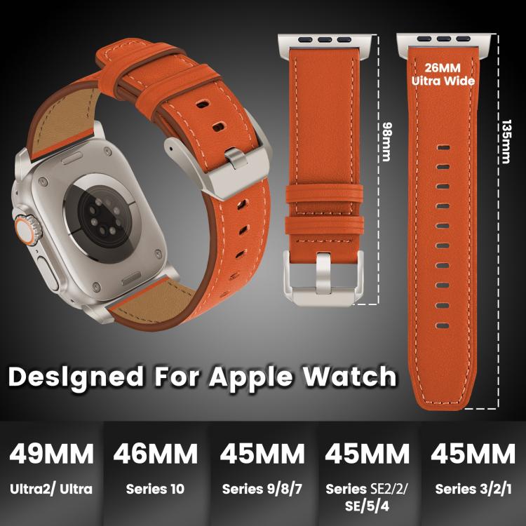 For Apple Watch 46mm / 49mm / 45mm / 44mm Titanium Buckle Nappa Genuine Leather Watch Band