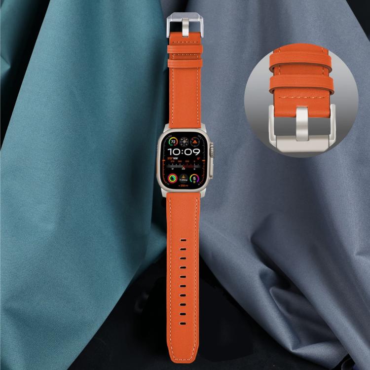 For Apple Watch 46mm / 49mm / 45mm / 44mm Titanium Buckle Nappa Genuine Leather Watch Band