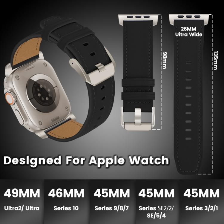 For Apple Watch 46mm / 49mm / 45mm / 44mm Titanium Buckle Nappa Genuine Leather Watch Band