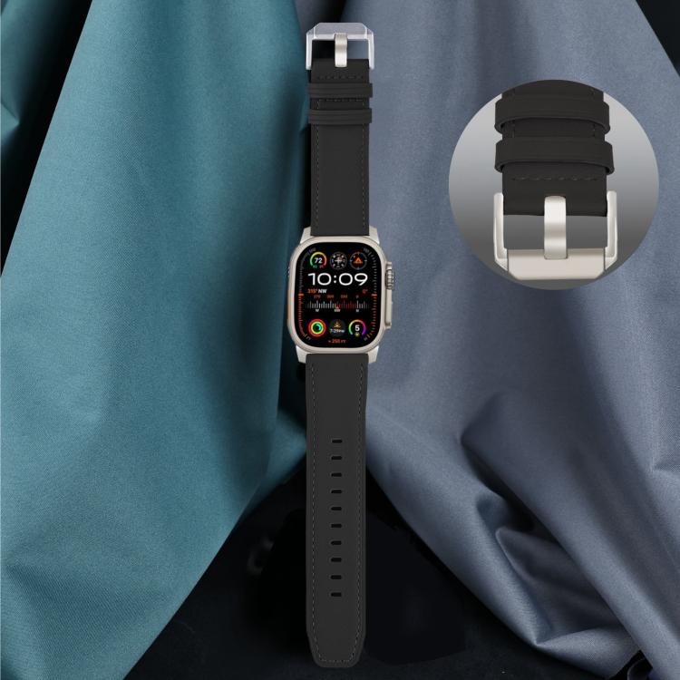 For Apple Watch 46mm / 49mm / 45mm / 44mm Titanium Buckle Nappa Genuine Leather Watch Band