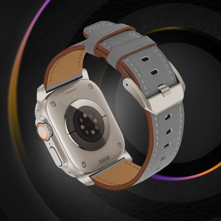 For Apple Watch 46mm / 49mm / 45mm / 44mm Titanium Buckle Nappa Genuine Leather Watch Band