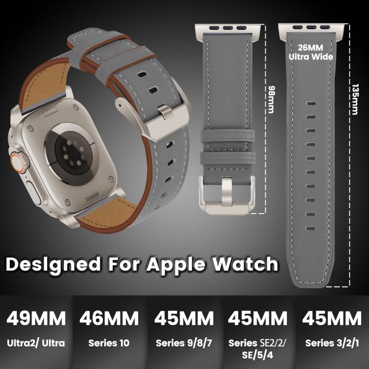 For Apple Watch 46mm / 49mm / 45mm / 44mm Titanium Buckle Nappa Genuine Leather Watch Band