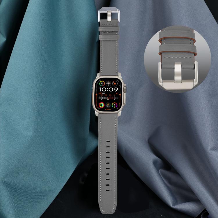 For Apple Watch 46mm / 49mm / 45mm / 44mm Titanium Buckle Nappa Genuine Leather Watch Band