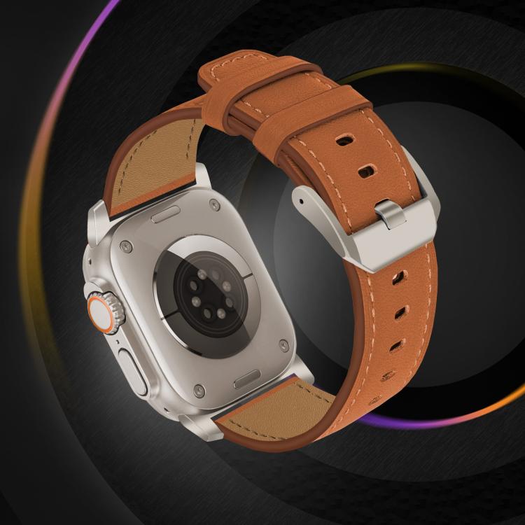 For Apple Watch 46mm / 49mm / 45mm / 44mm Titanium Buckle Nappa Genuine Leather Watch Band