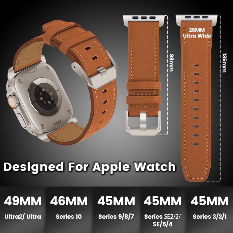 For Apple Watch 46mm / 49mm / 45mm / 44mm Titanium Buckle Nappa Genuine Leather Watch Band