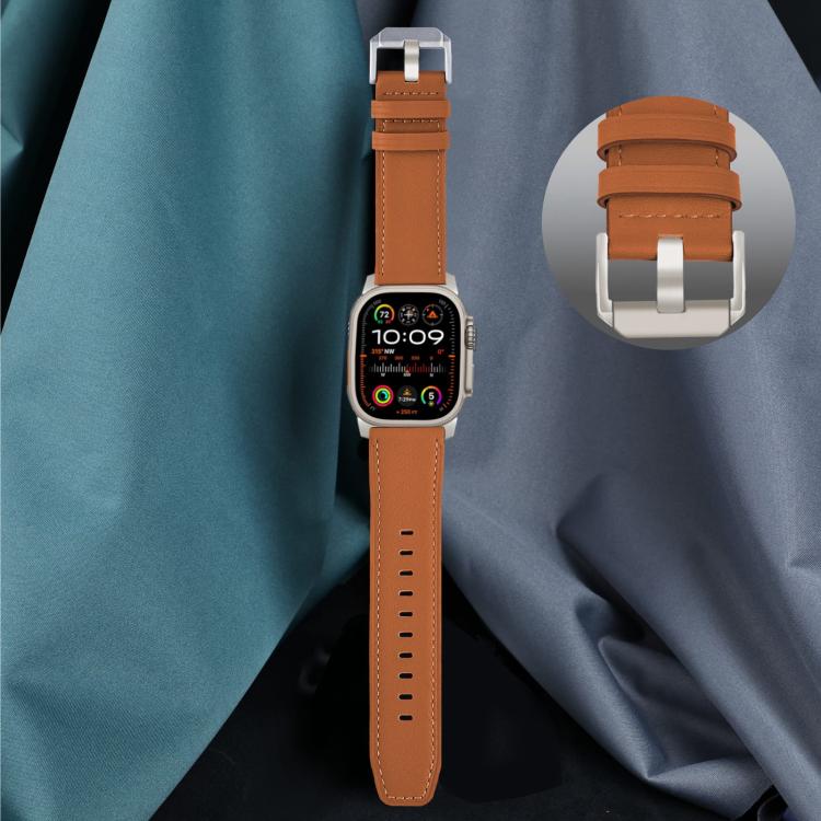 For Apple Watch 46mm / 49mm / 45mm / 44mm Titanium Buckle Nappa Genuine Leather Watch Band