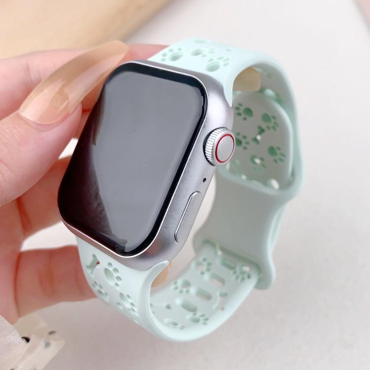 For Apple Watch 46mm / 49mm / 45mm / 44mm Dog Paw Bones Butterfly Buckle Silicone Watch Band