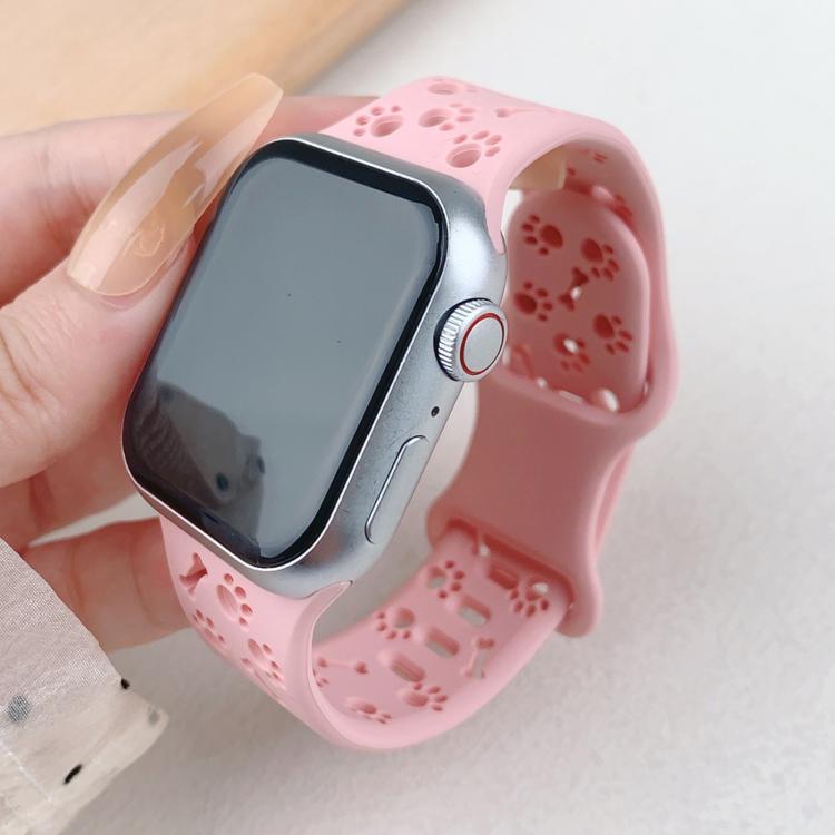 For Apple Watch 46mm / 49mm / 45mm / 44mm Dog Paw Bones Butterfly Buckle Silicone Watch Band