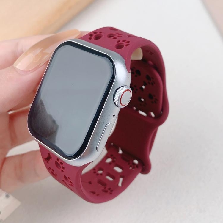 For Apple Watch 46mm / 49mm / 45mm / 44mm Dog Paw Bones Butterfly Buckle Silicone Watch Band