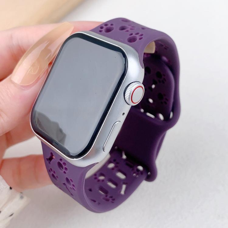 For Apple Watch 46mm / 49mm / 45mm / 44mm Dog Paw Bones Butterfly Buckle Silicone Watch Band