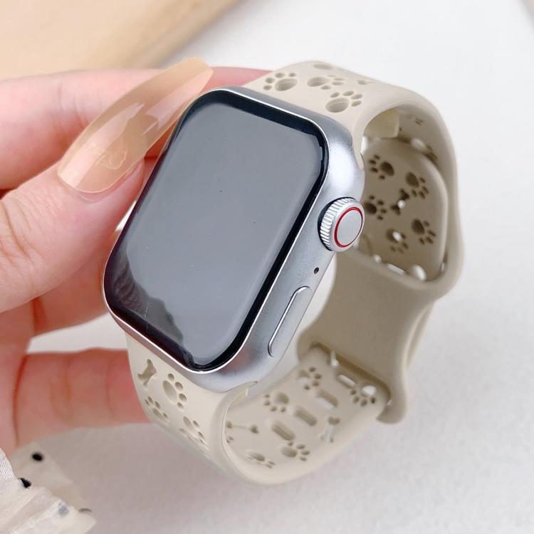 For Apple Watch 46mm / 49mm / 45mm / 44mm Dog Paw Bones Butterfly Buckle Silicone Watch Band
