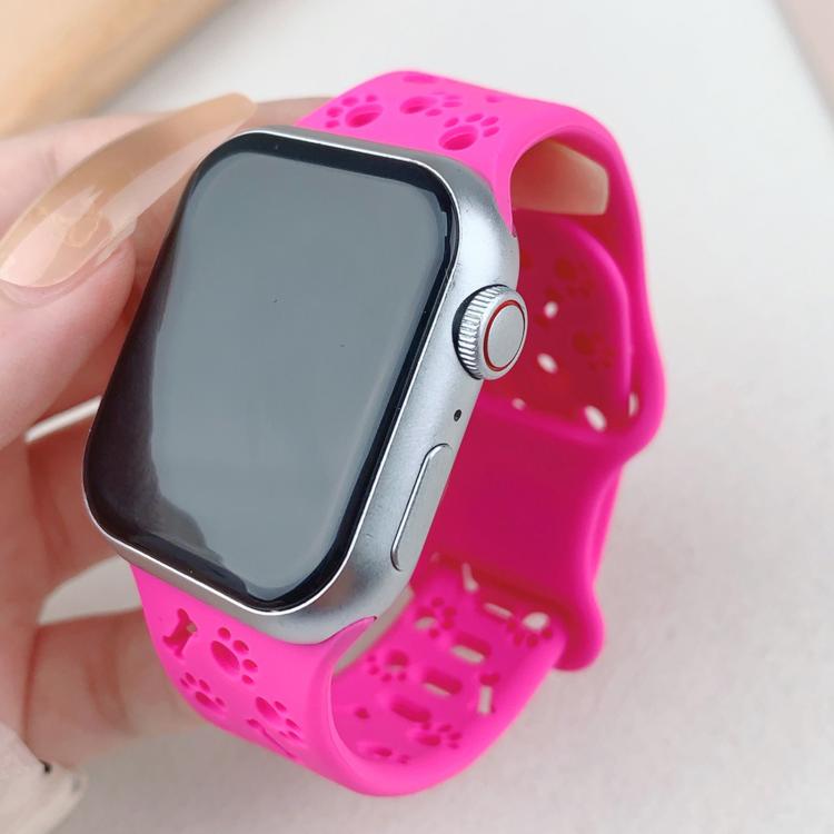 For Apple Watch 42mm / 41mm / 40mm / 38mm Dog Paw Bones Butterfly Buckle Silicone Watch Band