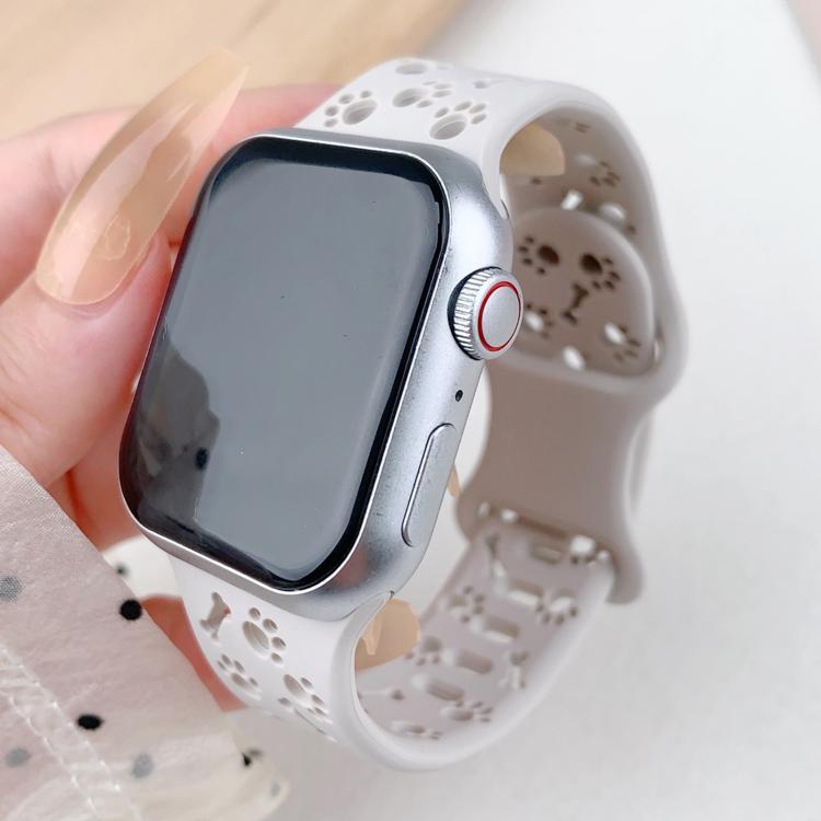 For Apple Watch 42mm / 41mm / 40mm / 38mm Dog Paw Bones Butterfly Buckle Silicone Watch Band