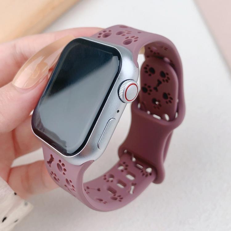 For Apple Watch 42mm / 41mm / 40mm / 38mm Dog Paw Bones Butterfly Buckle Silicone Watch Band