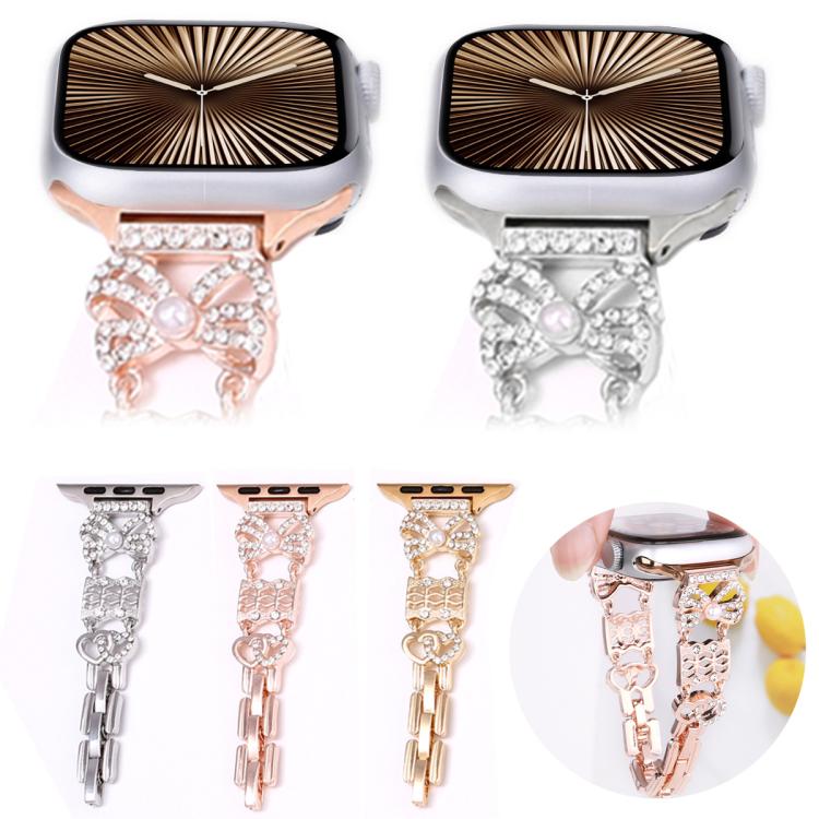 For Apple Watch 46mm / 49mm / 45mm / 44mm Bow Jewelry Buckle Stainless Steel Watch Band