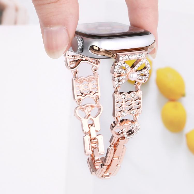 For Apple Watch 46mm / 49mm / 45mm / 44mm Bow Jewelry Buckle Stainless Steel Watch Band