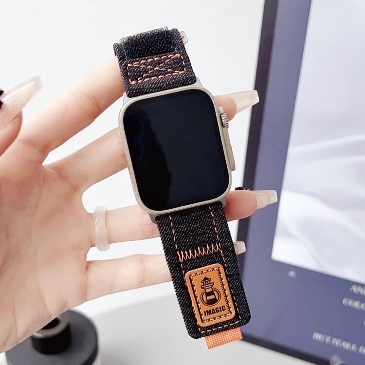For Apple Watch 42mm / 41mm / 40mm / 38mm Denim Nylon Hook and Loop Fastener Canvas Watch Band
