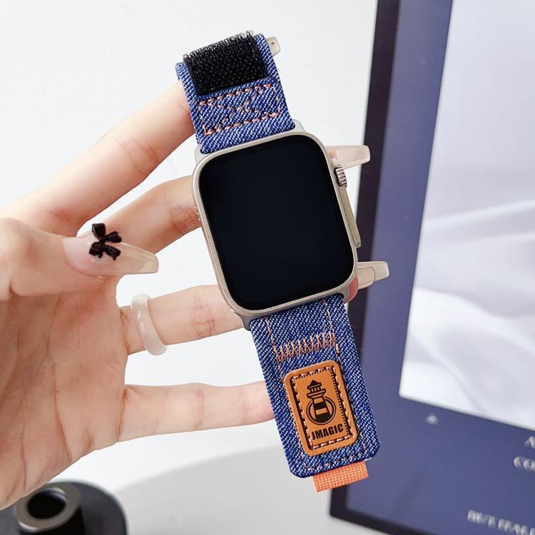 For Apple Watch 42mm / 41mm / 40mm / 38mm Denim Nylon Hook and Loop Fastener Canvas Watch Band