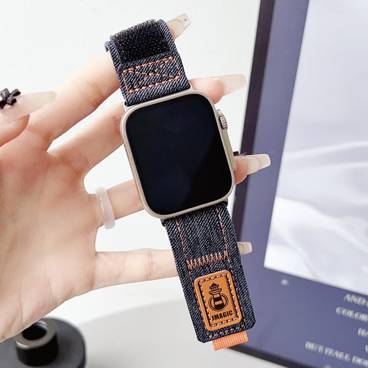 For Apple Watch 42mm / 41mm / 40mm / 38mm Denim Nylon Hook and Loop Fastener Canvas Watch Band