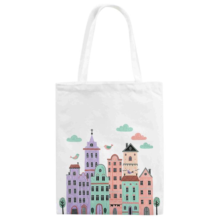 Castle Printed Canvas Handbag Digital Print On Your Demand, Size:25x20cm