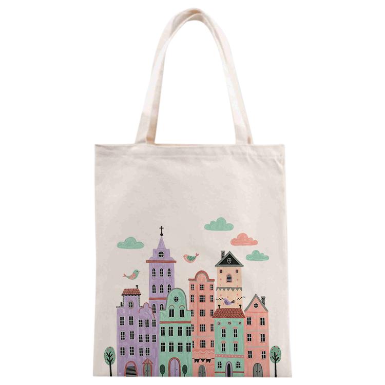 Castle Printed Canvas Handbag Digital Print On Your Demand, Size:40x35cm