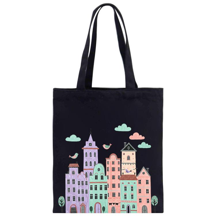 Castle Printed Canvas Handbag Digital Print On Your Demand, Size:40x35cm