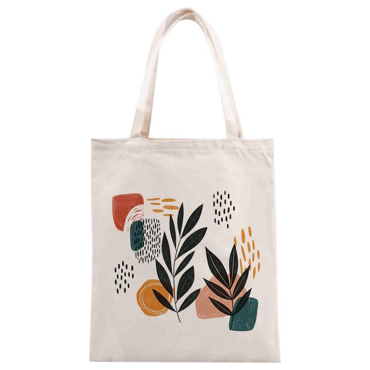 Abstract Leaves Printed Canvas Handbag Digital Print On Your Demand, Size:35x30cm