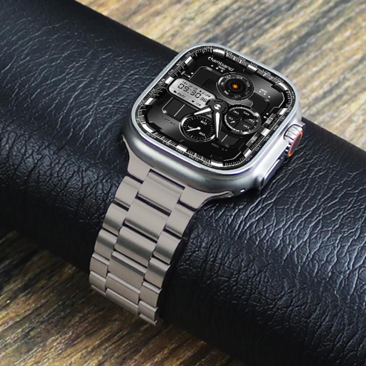 For Apple Watch 46mm / 49mm / 45mm / 44mm Norman Clasp Three-Link Stainless Steel Watch Band