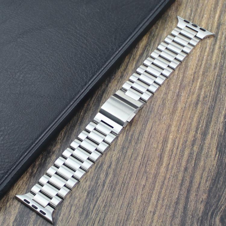 For Apple Watch 46mm / 49mm / 45mm / 44mm Norman Clasp Three-Link Stainless Steel Watch Band