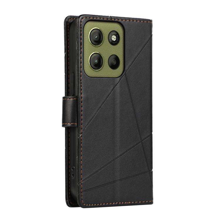 For Motorola Moto G15 PU Genuine Leather Texture Embossed Line Phone Case