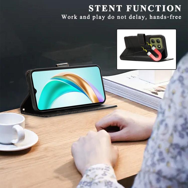For Motorola Moto G15 PU Genuine Leather Texture Embossed Line Phone Case