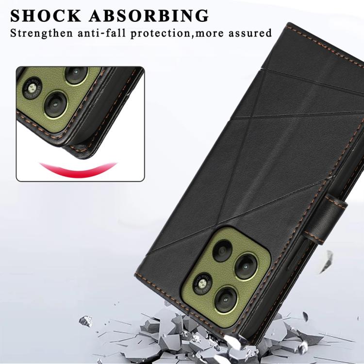 For Motorola Moto G15 PU Genuine Leather Texture Embossed Line Phone Case