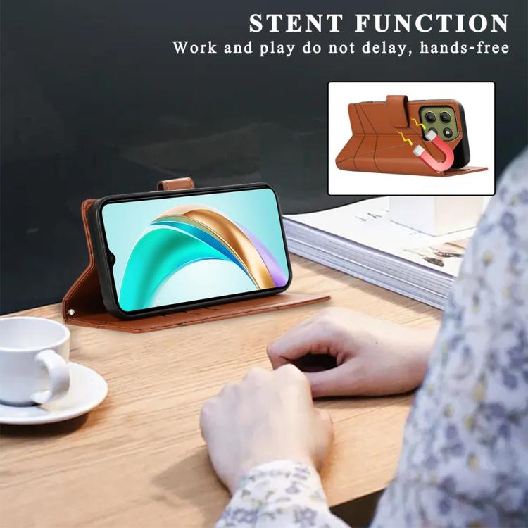 For Motorola Moto G15 PU Genuine Leather Texture Embossed Line Phone Case