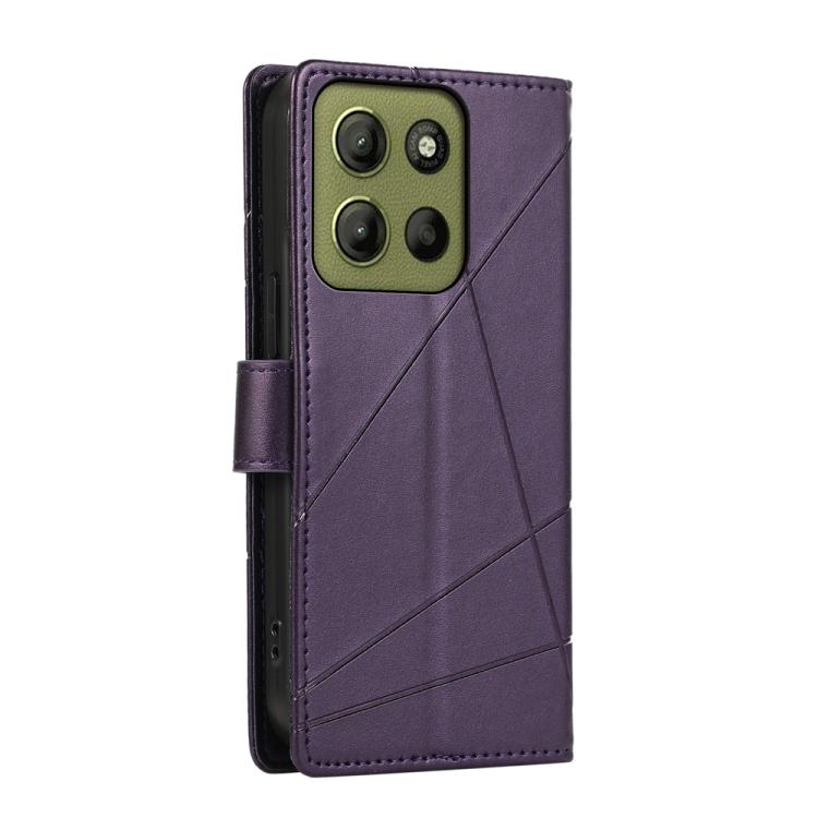 For Motorola Moto G15 PU Genuine Leather Texture Embossed Line Phone Case