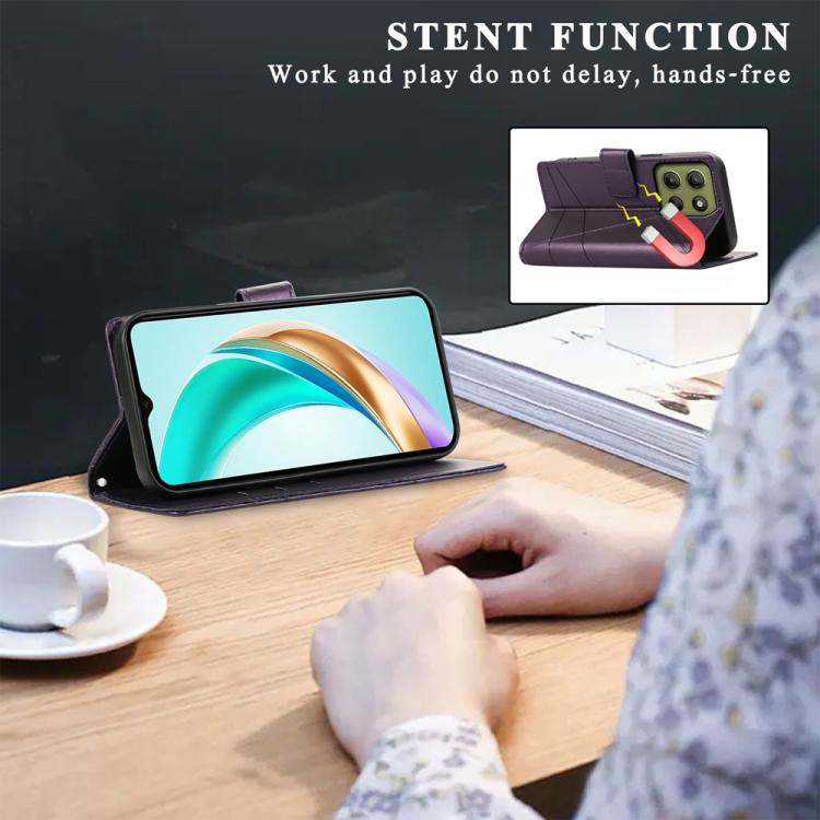 For Motorola Moto G15 PU Genuine Leather Texture Embossed Line Phone Case