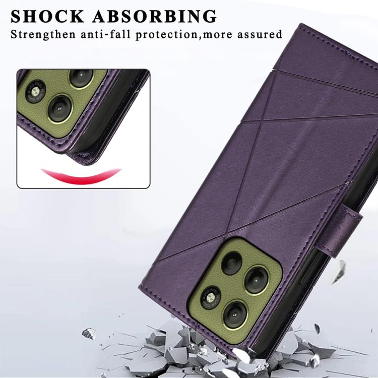 For Motorola Moto G15 PU Genuine Leather Texture Embossed Line Phone Case