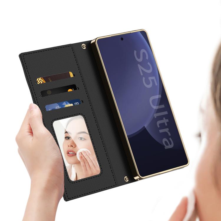 For Samsung Galaxy S25 Ultra 5G GKK Plating Diamond Texture Leather Phone Case With Crossbody Chain