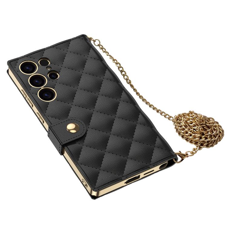 For Samsung Galaxy S25 Ultra 5G GKK Plating Diamond Texture Leather Phone Case With Crossbody Chain