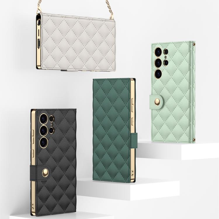 For Samsung Galaxy S23 Ultra 5G GKK Plating Diamond Texture Leather Phone Case With Crossbody Chain