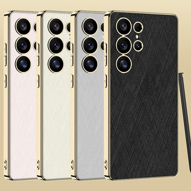 For Samsung Galaxy S25 Ultra 5G GKK Plating Leather Silver Brocade Phone Case, Not Included Pen