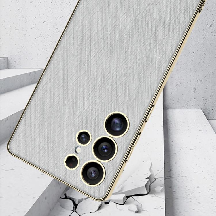For Samsung Galaxy S25 Ultra 5G GKK Plating Leather Silver Brocade Phone Case, Not Included Pen