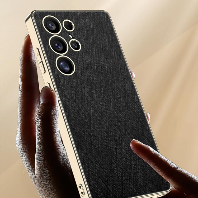 For Samsung Galaxy S25 Ultra 5G GKK Plating Leather Silver Brocade Phone Case, Not Included Pen