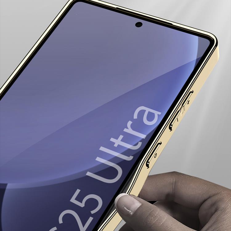 For Samsung Galaxy S25 Ultra 5G GKK Plating Leather Silver Brocade Phone Case, Not Included Pen