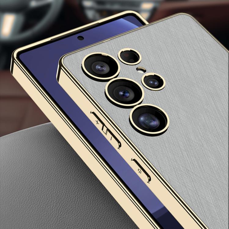 For Samsung Galaxy S25 Ultra 5G GKK Plating Leather Silver Brocade Phone Case, Not Included Pen