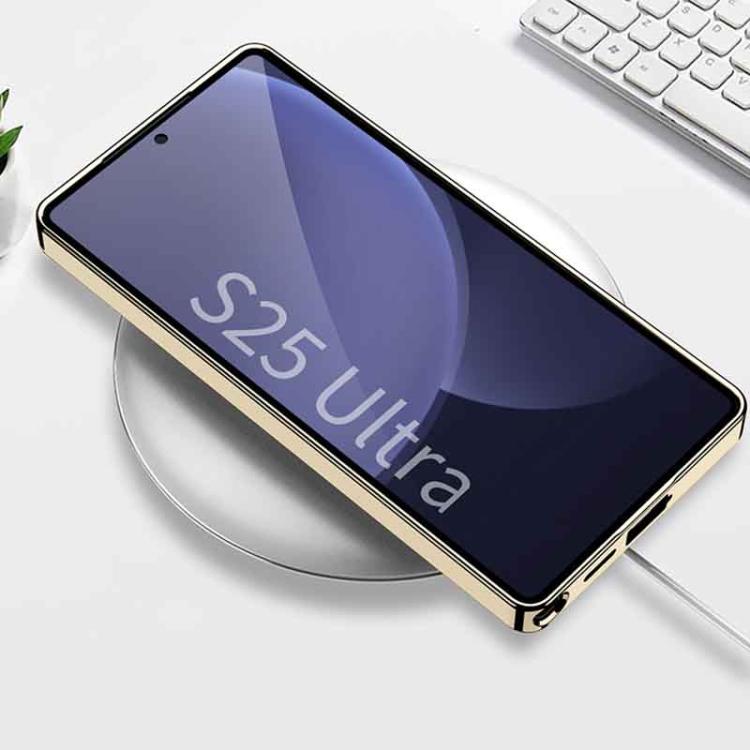 For Samsung Galaxy S25 Ultra 5G GKK Plating Leather Silver Brocade Phone Case, Not Included Pen