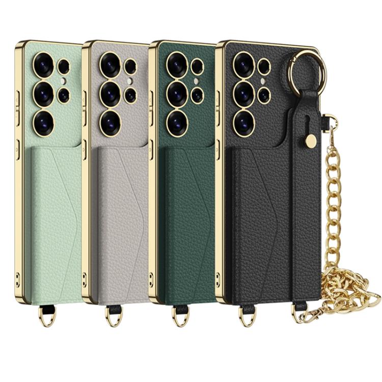For Samsung Galaxy S25 Ultra 5G GKK Plating Leather Card Holder Full Coverage Phone Case With Bracelet