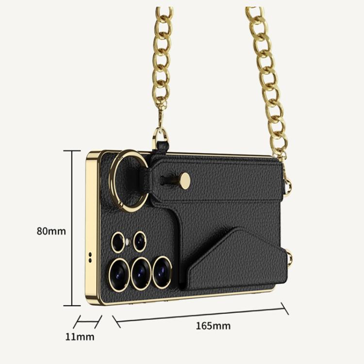 For Samsung Galaxy S25 Ultra 5G GKK Plating Leather Card Holder Full Coverage Phone Case With Bracelet