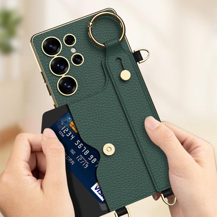 For Samsung Galaxy S25 Ultra 5G GKK Plating Leather Card Holder Full Coverage Phone Case With Bracelet